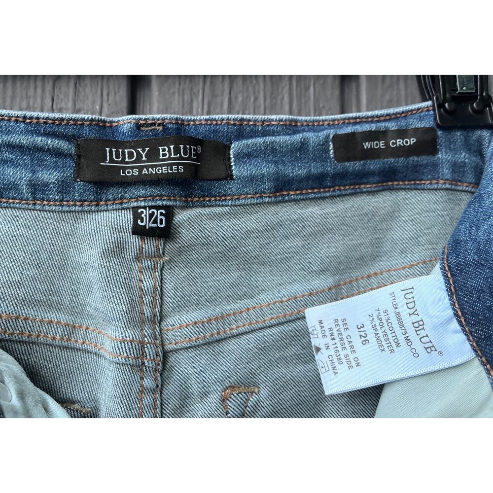 Judy Blue Wide Leg Cropped Jeans Raw Hem High Rise Super Soft Comfortable Sz 26 - Picture 4 of 9